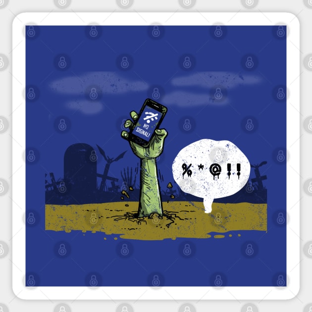 Funny Zombie Holding Phone No Internet Grave Funny Horror Cartoon Sticker by BoggsNicolas